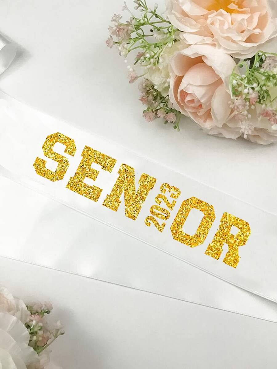 1入組滌綸腰帶畢業派對用字母圖形儀式肩帶 - 白色 - 查看 1