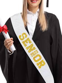 1入組滌綸腰帶畢業派對用字母圖形儀式肩帶 - 白色 - 查看 2