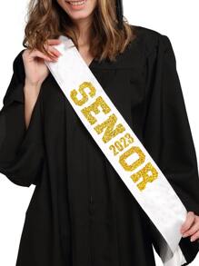 1入組滌綸腰帶畢業派對用字母圖形儀式肩帶 - 白色 - 查看 3