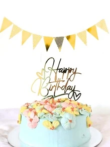 1pc Heart & Slogan Graphic Cake Topper - Multicolor - View 1