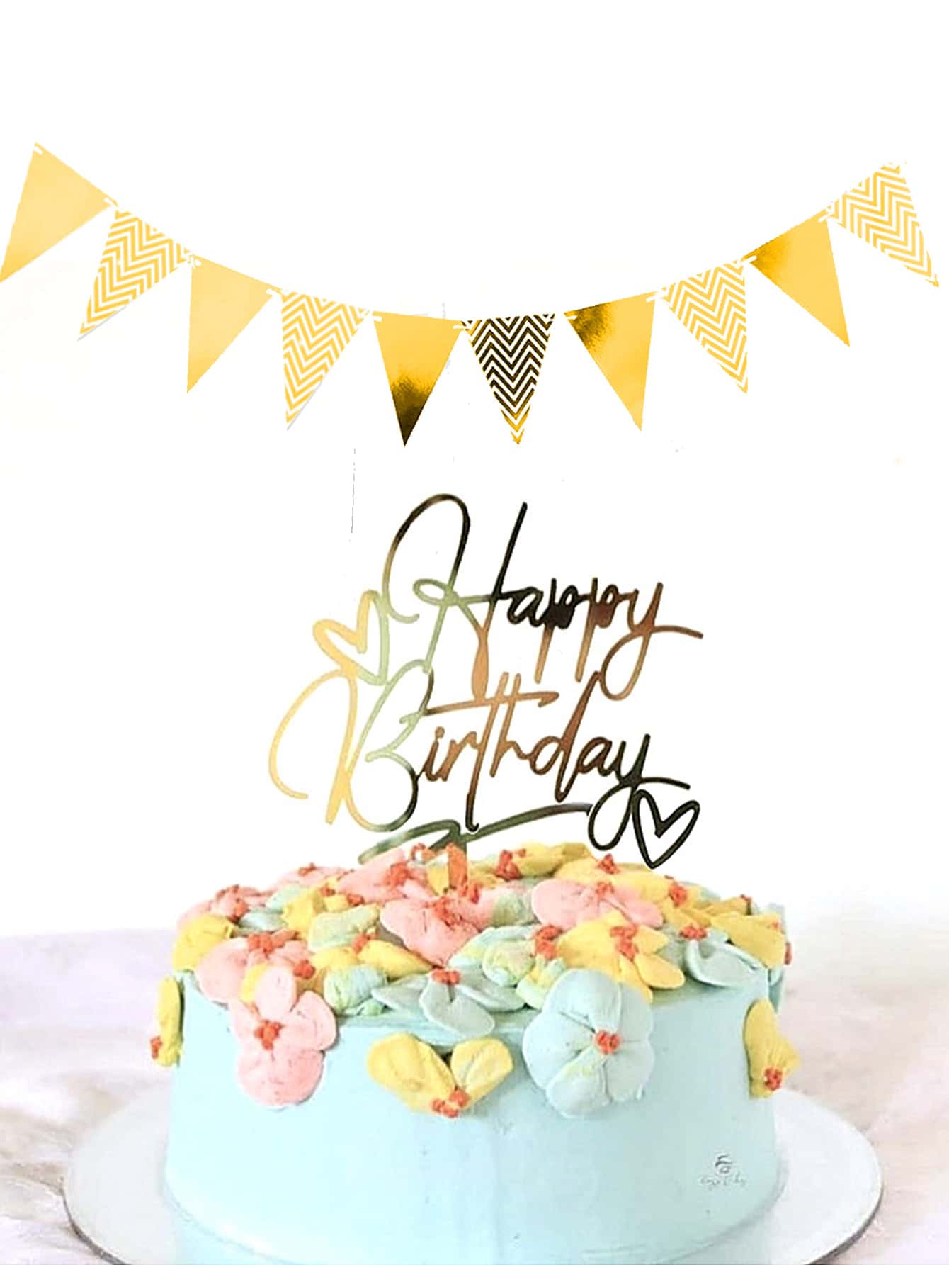 1pc Heart & Slogan Graphic Cake Topper - Multicolor - View 1