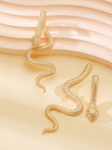 蛇設計耳夾 - 金黃色 - 查看 2