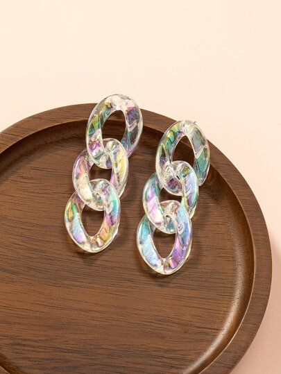 أقراط متدلية هولوجرافيك بتصميم سلسلة