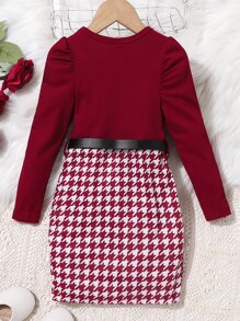 SHEIN Đầm bé gái Gân đan răng cưa Giải trí - Màu Đỏ Sâu - Xem 2