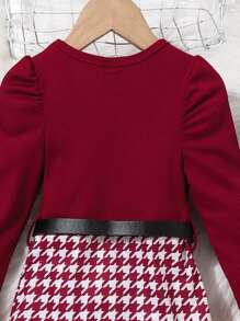 SHEIN Đầm bé gái Gân đan răng cưa Giải trí - Màu Đỏ Sâu - Xem 3