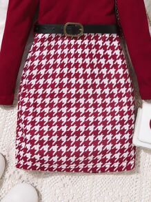 SHEIN Đầm bé gái Gân đan răng cưa Giải trí - Màu Đỏ Sâu - Xem 7