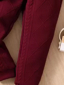 SHEIN 年輕女孩熊和信件圖形運動衫和運動褲 - 酒紅色 - 查看 6