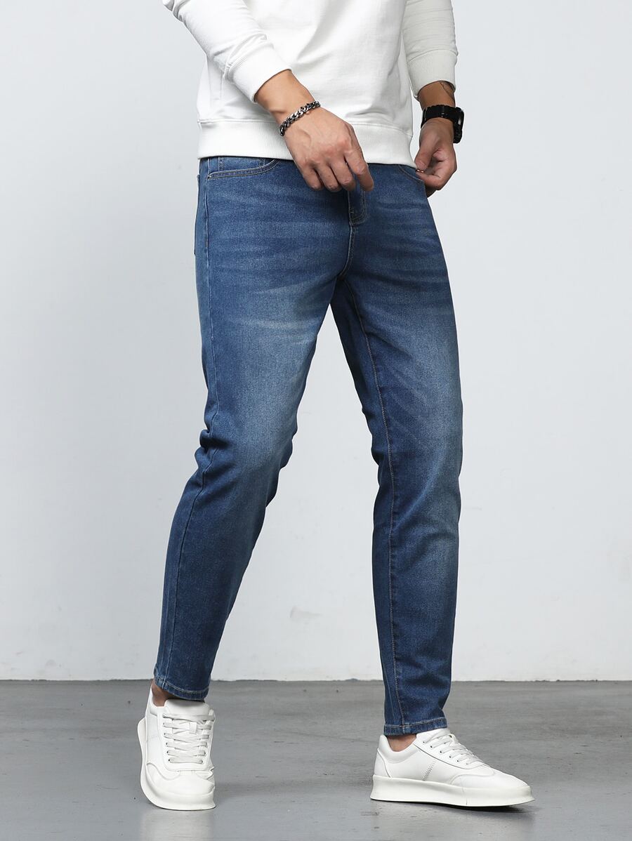 Manfinity Men Washed Skinny Jeans - Dark Wash - View 1