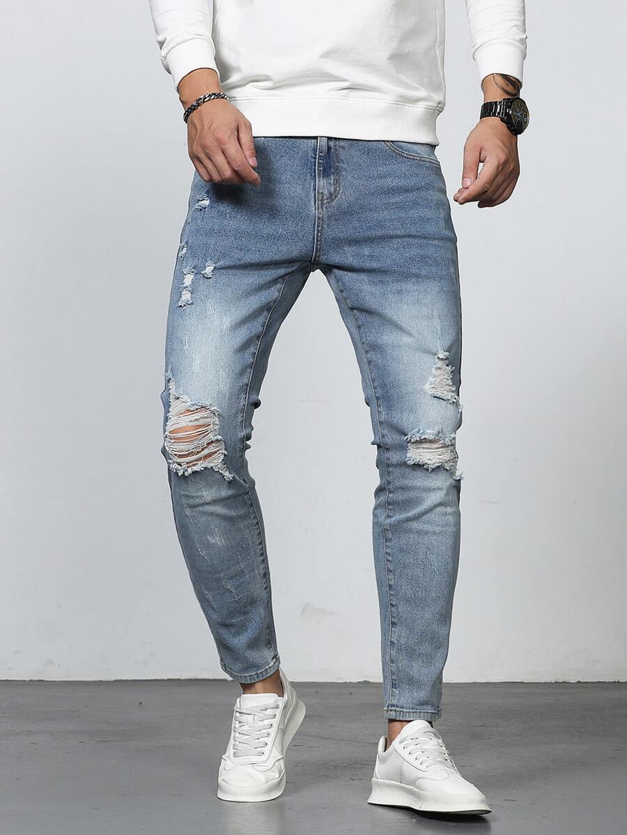 Manfinity Men Ripped Washed Skinny Jeans