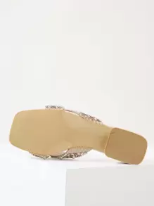 时尚女士粗跟凉鞋，饰以新颖奢华的仿珍珠和水钻，露趾网状性感拖鞋，适合派对、节日、情人节、春夏装扮。 - 香檳色 - 查看 8