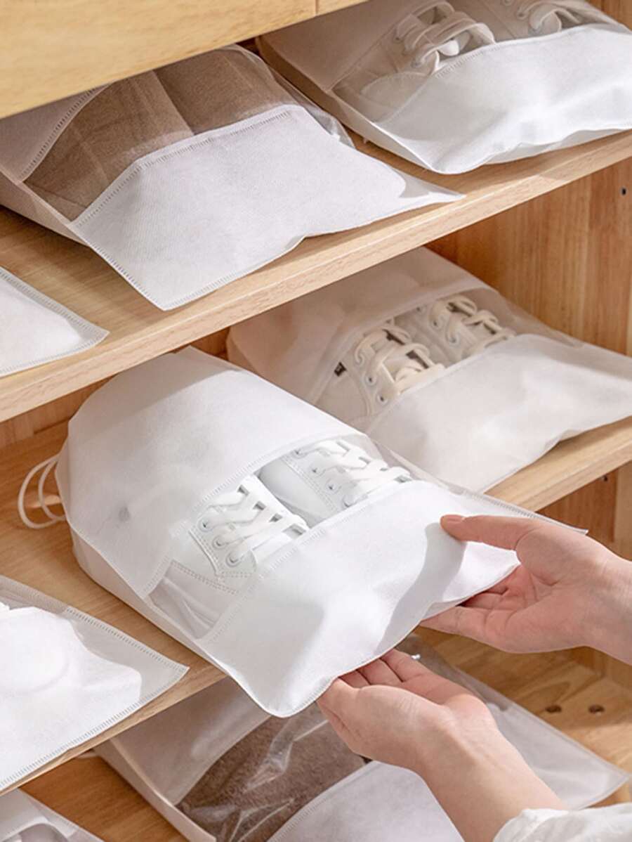 2入組素色抽繩鞋子收納包 - 白色 - 查看 1