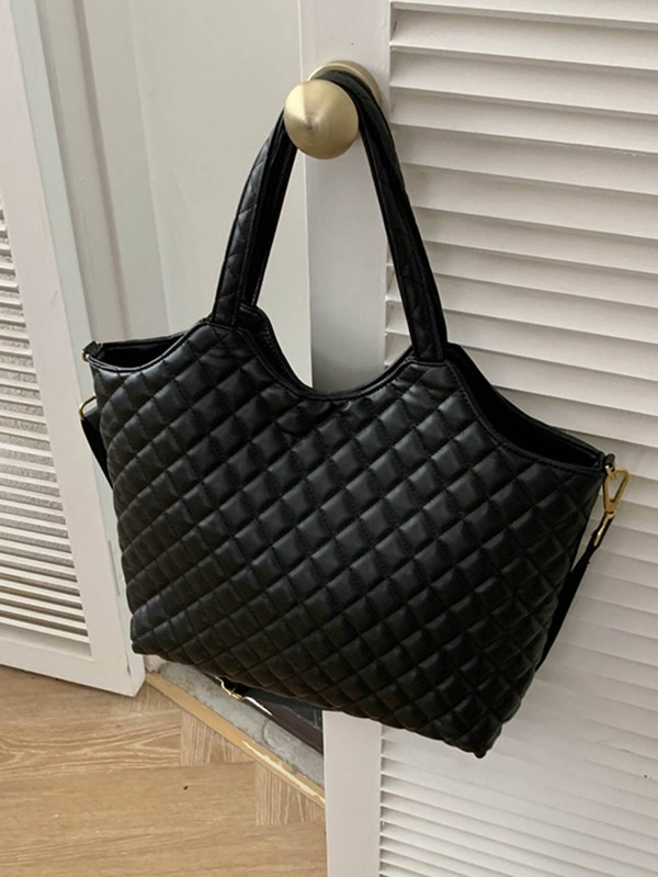 Large Capacity Double Handle Quilted Shoulder Tote Bag For Female