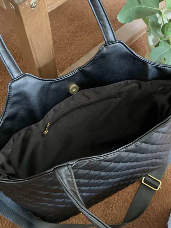 Large Capacity Double Handle Quilted Shoulder Tote Bag For Female