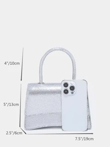 Glamorous, Elegant, Exquisite, Quiet Luxury Sequin, Stylish, Luxury, Shiny Mini Glitter Top Handle Flap Square Bag Evening Bag, Dinner Bag Faux Pearl For Party Girl, Woman, Bride Perfect For Party, Wedding, Prom, Dinner/Banquet - Silver - View 5