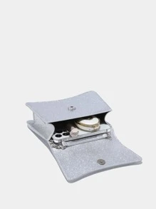 Glamorous, Elegant, Exquisite, Quiet Luxury Sequin, Stylish, Luxury, Shiny Mini Glitter Top Handle Flap Square Bag Evening Bag, Dinner Bag Faux Pearl For Party Girl, Woman, Bride Perfect For Party, Wedding, Prom, Dinner/Banquet - Silver - View 6