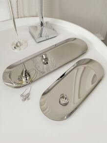 1pc Stainless Steel Jewelry Tray, Simple Silver Single Layer Jewelry Display Tray For Home - Silver - View 2