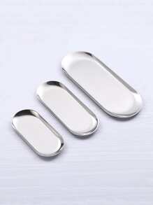 1pc Stainless Steel Jewelry Tray, Simple Silver Single Layer Jewelry Display Tray For Home - Silver - View 7