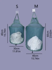 1pc Plain Mesh Wall Hanging Laundry Hamper - Green - View 3