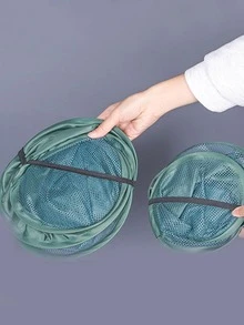 1pc Plain Mesh Wall Hanging Laundry Hamper - Green - View 6