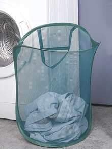 1pc Plain Mesh Wall Hanging Laundry Hamper - Green - View 7