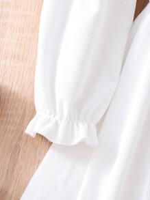 女孩花卉刺繡荷葉袖腰帶襯衫洋裝