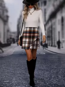 SHEIN LUNE Plaid Ring Detail Wrap Skirt - Multicolor - View 4