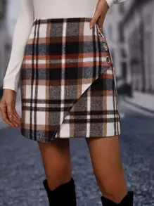 SHEIN LUNE Plaid Ring Detail Wrap Skirt - Multicolor - View 6