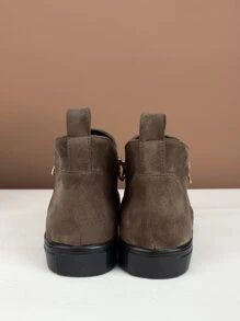 Women's Fashionable Soft And Comfortable Round Toe Side Zipper Casual Shoes With Stitching And Hollow Out Rubber Sole Design - Mocha Brown - View 4