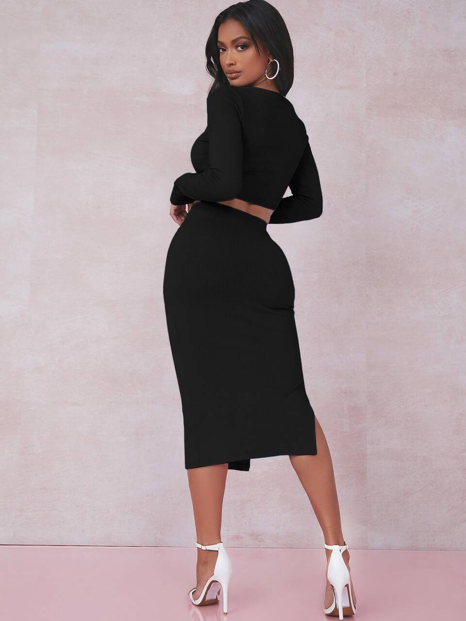 Solid Crop Tee & Split Thigh Skirt Set