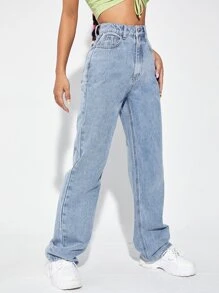 RueChic High Waist Straight Leg Jeans