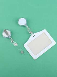 1pc Solid Office Card Case & 1pc Badge Holder - White - View 4