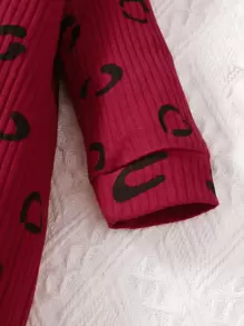 SHEIN Baby Girl Allover Print Ruffle Trim Jumpsuit & Headband - Burgundy - View 4