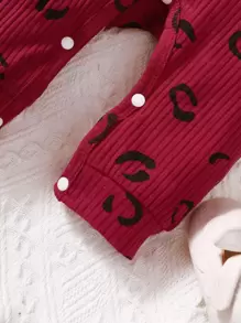 SHEIN Baby Girl Allover Print Ruffle Trim Jumpsuit & Headband - Burgundy - View 5