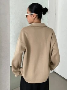 DAZY Half Placket Drop Shoulder Sweatshirt - Khaki - View 7