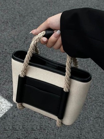 雙色撞色滾邊帆布手提包