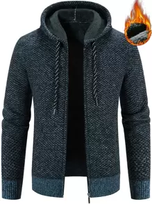 Manfinity Hombres Cárdigan con cordón con cremallera con capucha térmico - Azul Marino - Ver 1