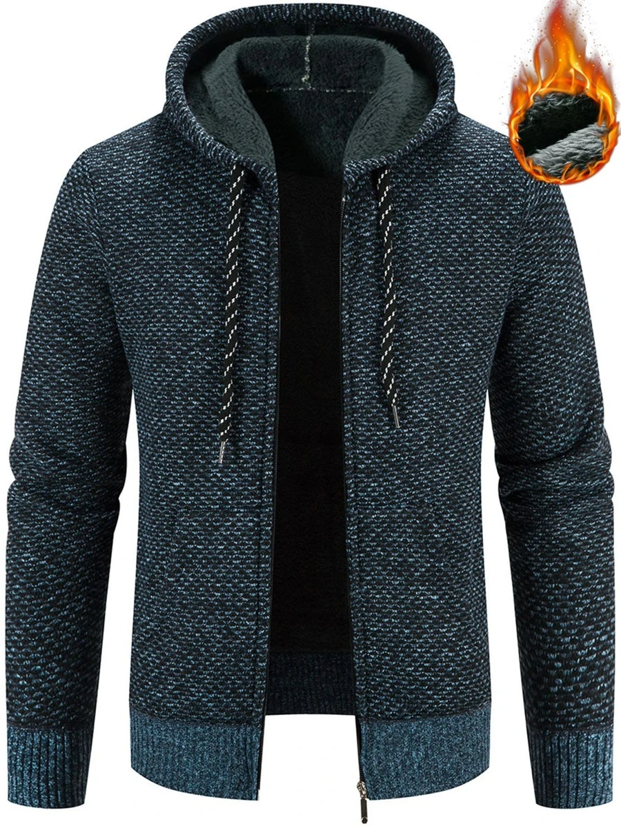 Manfinity Hombres Cárdigan con cordón con cremallera con capucha térmico - Azul Marino - Ver 1