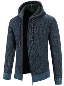 Manfinity Hombres Cárdigan con cordón con cremallera con capucha térmico - Azul Marino - Ver 3