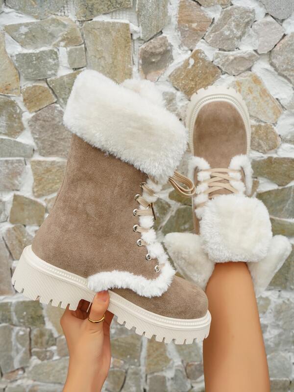 Fluffy Laceup Front Boots SHEIN USA