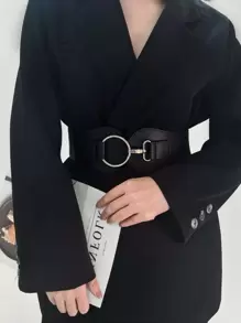 1pc Women's Black Fashionable Metal Buckle Wide Belt For Dress Decoration Halloween Summer, School - Black - View 8