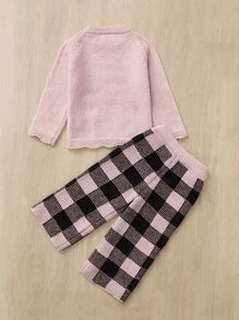 Bebé Jersey de manga raglán & Pantalones con patrón de cuadros tejido - Multicolor - Ver 2