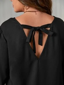 SHEIN Frenchy Plus Tie Back Flounce Sleeve Tunic Dress - Black - View 3