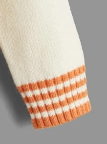 Toddler Boys Striped & Cartoon Pattern Drop Shoulder Jumper - Beige - View 4