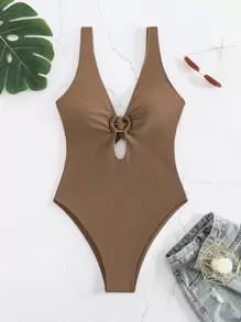 Swim Basics Bộ đồ tắm một mảnh đi biển mùa hè có vòng kết nối - Cà phê nâu - Xem 7