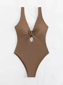 Swim Basics Bộ đồ tắm một mảnh đi biển mùa hè có vòng kết nối - Cà phê nâu - Xem 5