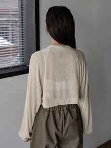 DAZY Raglan Sleeve Open Front Crop Top Long Sleeve Women Tops,Fall Women Clothes Hoodie - Beige - View 2