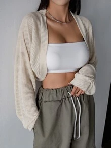 DAZY Raglan Sleeve Open Front Crop Top Long Sleeve Women Tops,Fall Women Clothes Hoodie - Beige - View 8
