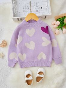 Toddler Girls Heart Pattern Jumper - Purple - View 1