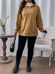 SHEIN LUNE 大码露背落肩卫衣，适合毕业季、返校季、教师节等场合，女士返校套头衫，秋季卫衣 - 駝色 - 查看 5