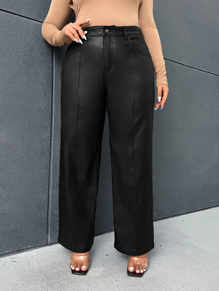 SHEIN Plus Wide Leg Jeans - Black - View 1